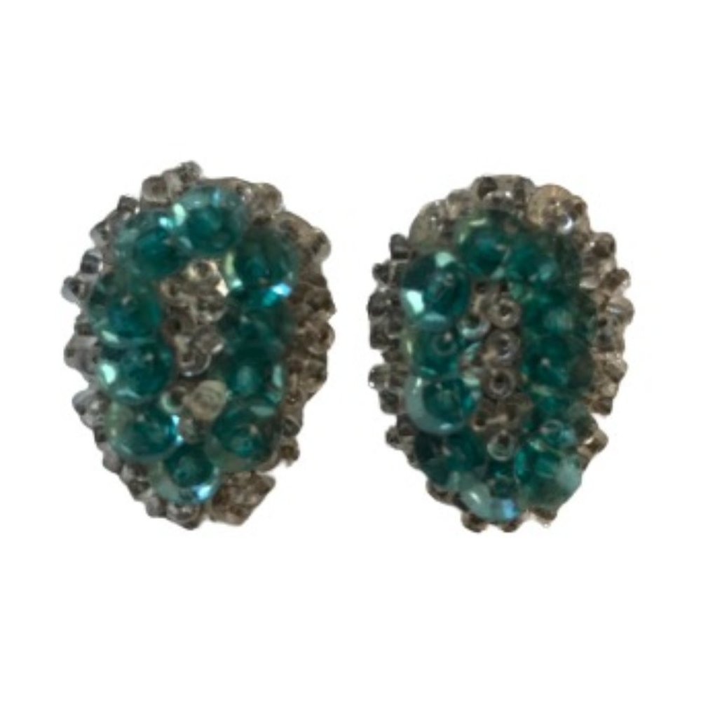 Vintage Silver Blue Teardrop Beaded Stud Earing